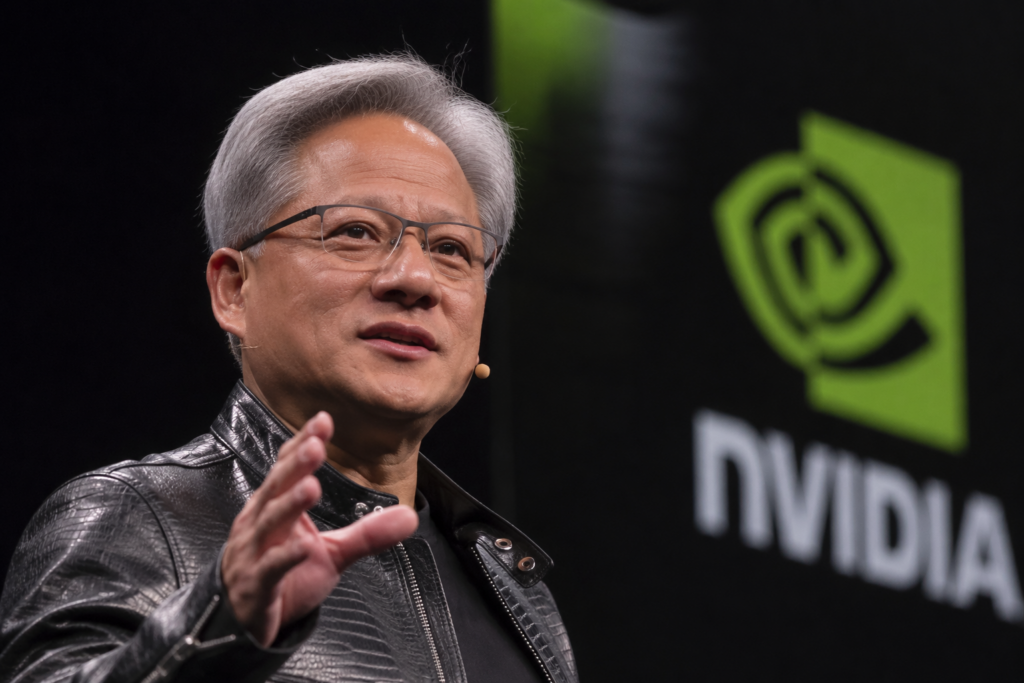 Nvidia stock forms a diamond reversal pattern ahead of Micron earnings Jensen Huang speaks on stage beside a large Nvidia logo during a technology event.